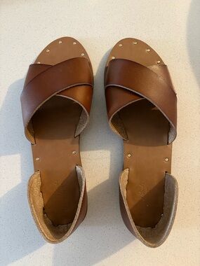 Universal Thread Brown Crisscross Slide Sandals with Stud Accents